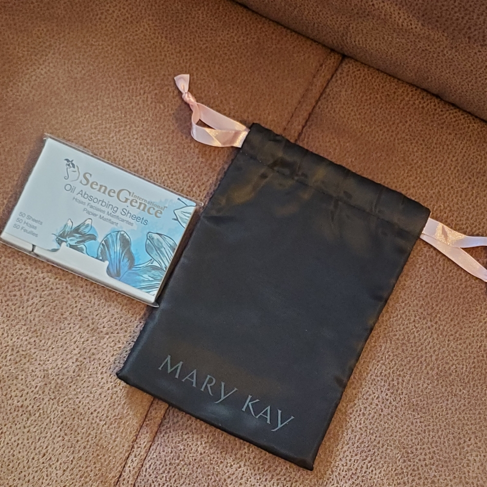 Mary Kay drawstring bag and SeneGence Oil Absorbing Sheets